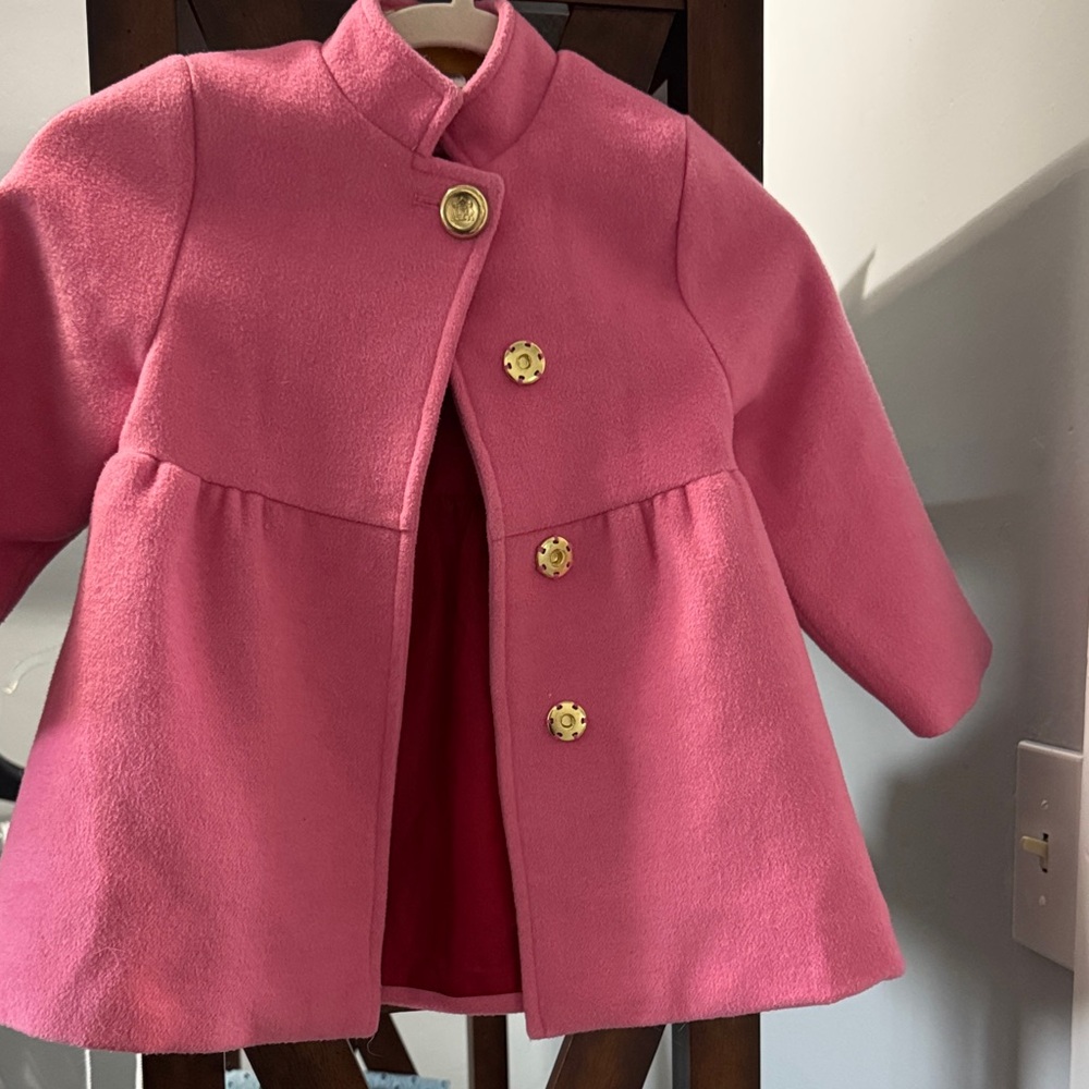 The Beaufort Bonnet Company Girls Hot Pink Wool Peacoat with Gold Buttons